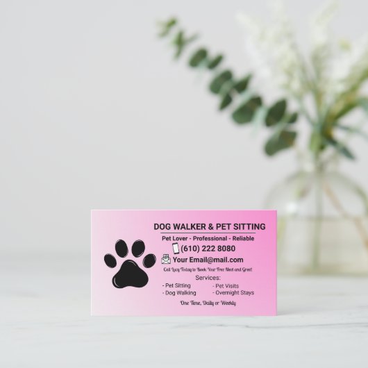 Minimalist Pink Pet Sitter Dog Walker 名刺 (スタンド正面)