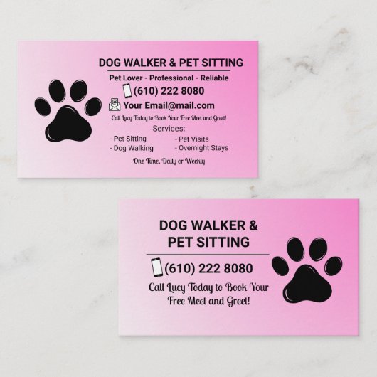 Minimalist Pink Pet Sitter Dog Walker 名刺 (正面/裏面)