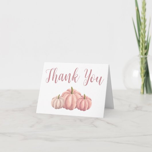 Minimalist Pink Pumpkin Fall Baby Shower サンキューカード (正面)