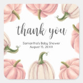 Minimalist Pink Pumpkin Fall Baby Shower スクエアシール (正面)