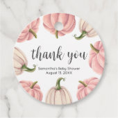 Minimalist Pink Pumpkin Fall Baby Shower Round フェイバータグ (正面)