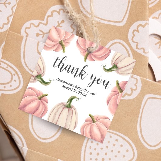 Minimalist Pink Pumpkin Fall Baby Shower Square フェイバータグ