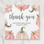Minimalist Pink Pumpkin Fall Baby Shower Square フェイバータグ (正面)