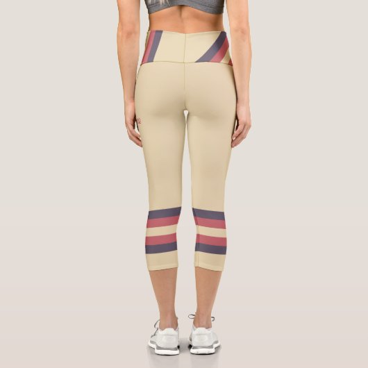 Minimalist, Pink Retro Stripes, Text on Cream カプリレギンス (裏面)