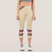 Minimalist, Pink Retro Stripes, Text on Cream カプリレギンス (正面)