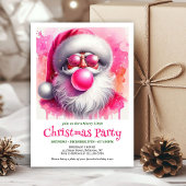 Minimalist Pink Santa Bubble Gum Christmas Invites 招待状