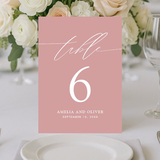 Minimalist Pink Script Table Number Card テーブルナンバー