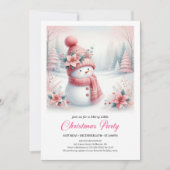 Minimalist Pink Snowman Kids Editable Digital Xmas 招待状 (正面)