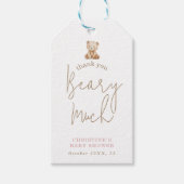 Minimalist Pink Teddy Bear Baby Shower Thank You ギフトタグ (正面)