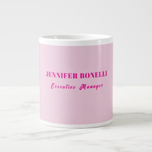 Minimalist pink trendy personalized customize name ジャンボコーヒーマグカップ (正面)