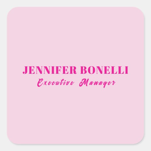 Minimalist pink trendy personalized customize name スクエアシール (正面)