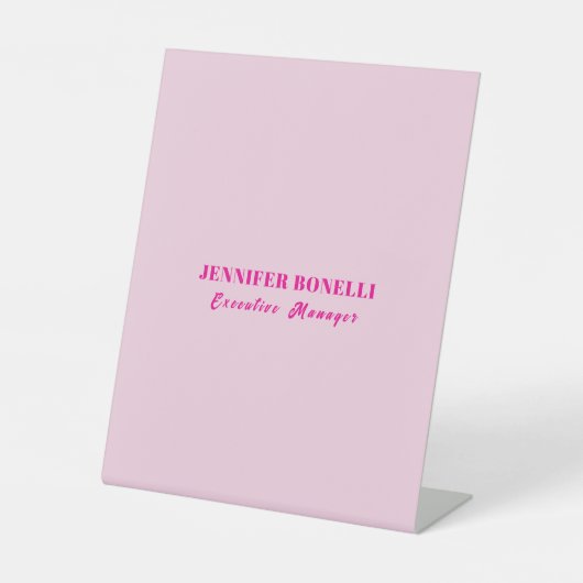 Minimalist pink trendy personalized customize name 台座サイン (正面)