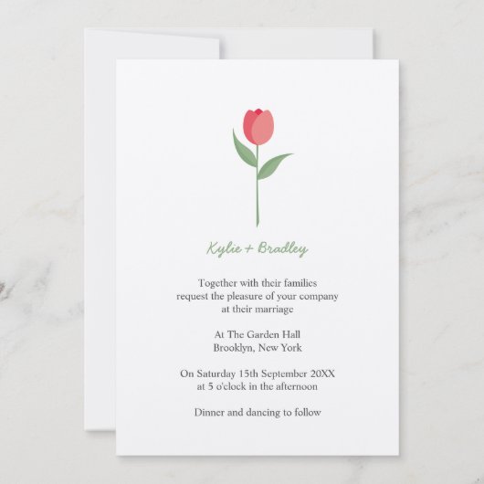 Minimalist Pink Tulip 招待状 (裏面)