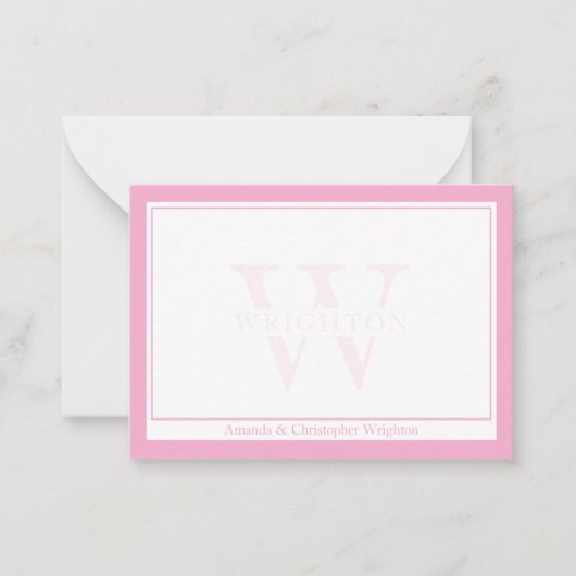 Minimalist Pink Two Border Monogram Couple ノートカード (正面)