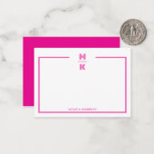Minimalist Pink Two Border Monogram Note Card ノートカード (正面/裏面インサイチュ)
