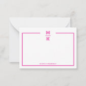 Minimalist Pink Two Border Monogram Note Card ノートカード (正面)