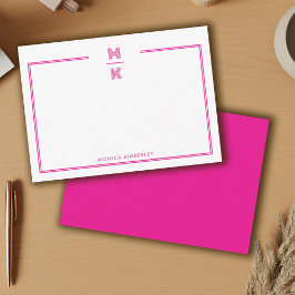 Minimalist Pink Two Border Monogram Note Card ノートカード