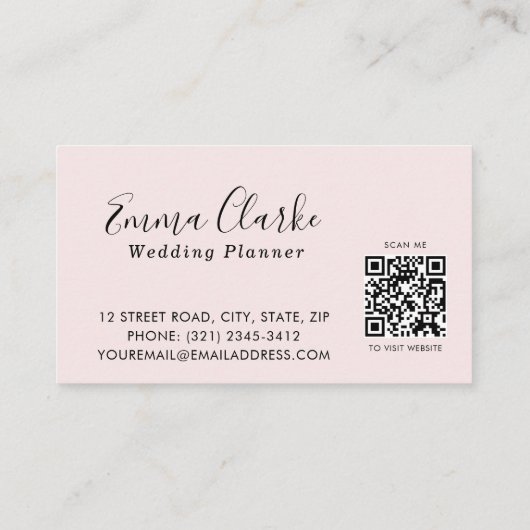 Minimalist Pink Wedding Scan Code Business Card 名刺 (裏面)