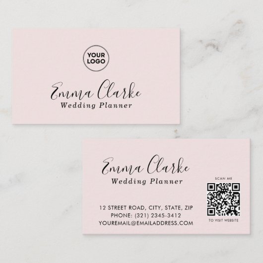 Minimalist Pink Wedding Scan Code Business Card 名刺 (正面/裏面)