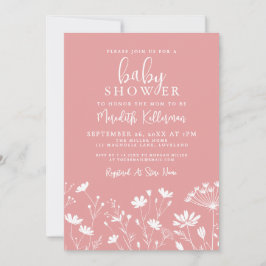Minimalist Pink Wildflower Baby Shower 招待状