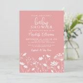 Minimalist Pink Wildflower Baby Shower 招待状 (スタンド正面)