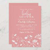 Minimalist Pink Wildflower Baby Shower 招待状 (正面/裏面)