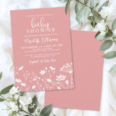 Minimalist Pink Wildflower Baby Shower 招待状