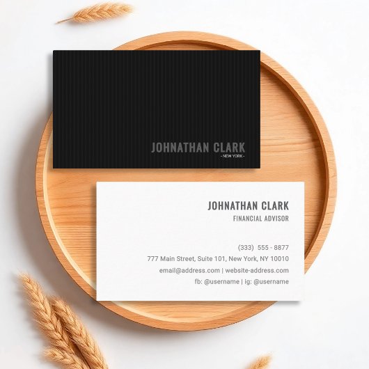 Minimalist Pinstripe Black & White Business Card 名刺