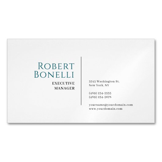 Minimalist Plain Blue & White Modern マグネット名刺 (正面)