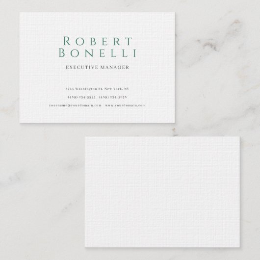 Minimalist Plain Simple White Modern Lovely Linen 名刺 (正面/裏面)