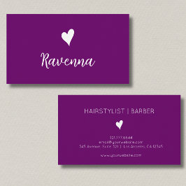 Minimalist Plum Purple White Heart Barber Name 名刺