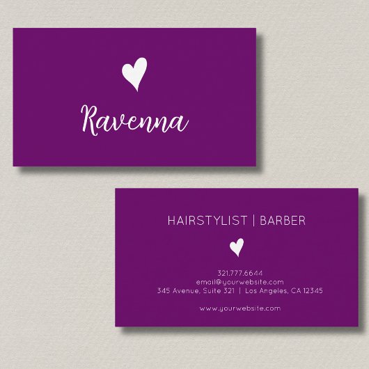 Minimalist Plum Purple White Heart Barber Name 名刺