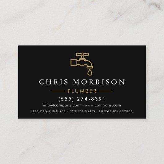 Minimalist Plumber Black Gold QR Code 名刺 (正面)