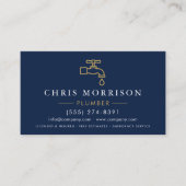 Minimalist Plumber Navy Blue Gold QR Code 名刺 (正面)