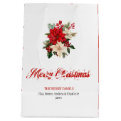Minimalist Poinsettia Script Font Holiday Gift Bag ミディアムペーパーバッグ (裏面)