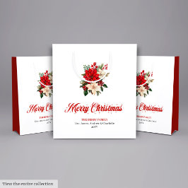 Minimalist Poinsettia Script Font Holiday Gift Bag ミディアムペーパーバッグ