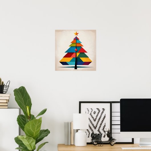 Minimalist Pop Art Geometric Christmas Tree ポスター (ホームオフィス)