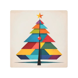 Minimalist Pop Art Geometric Christmas Tree メタルプリント