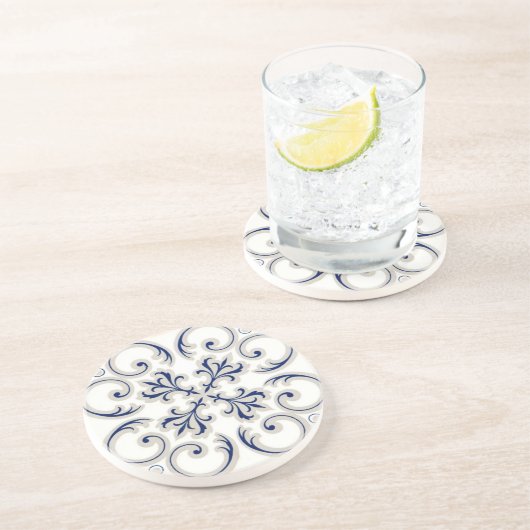 Minimalist Portuguese  Blue and White Classic Patt コースター (側面)