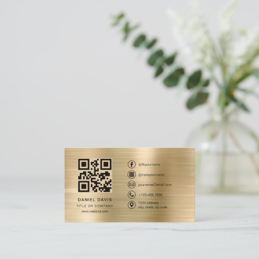 Minimalist Professional Faux Gold Logo QR Code  名刺 (スタンド正面)