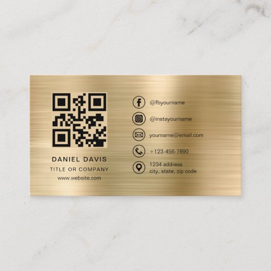 Minimalist Professional Faux Gold Logo QR Code  名刺 (正面)