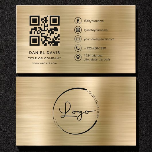 Minimalist Professional Faux Gold Logo QR Code  名刺
