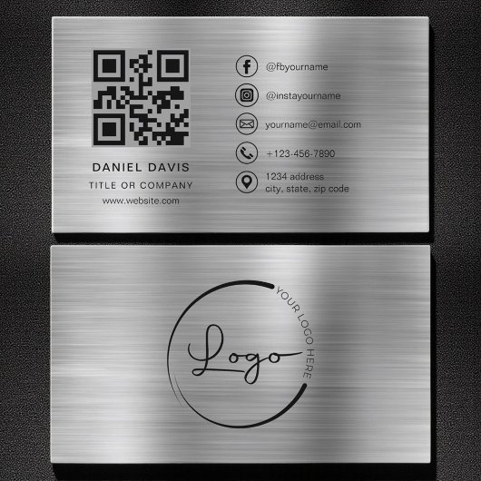 Minimalist Professional Faux Metal Logo QR Code  名刺