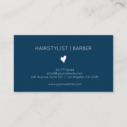 Minimalist Prussian Blue White Heart Barber Name 名刺 (裏面)