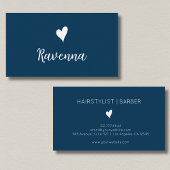 Minimalist Prussian Blue White Heart Barber Name 名刺