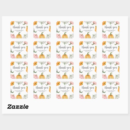 Minimalist Pumpkin Fall Baby Shower Square スクエアシール (シート)