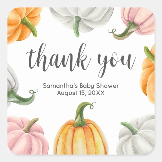 Minimalist Pumpkin Fall Baby Shower Square スクエアシール (正面)