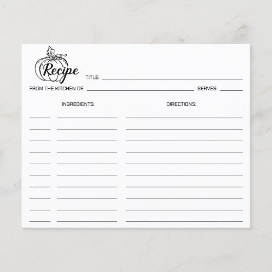 Minimalist Pumpkin, Simple Culinary Recipe Card (正面)