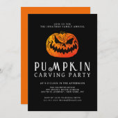Minimalist Pumpkin Spooky Carving Party Halloween 招待状 (正面/裏面)