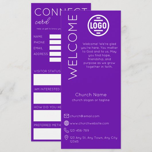 Minimalist Purple Church Connection Card 招待状 (正面/裏面)